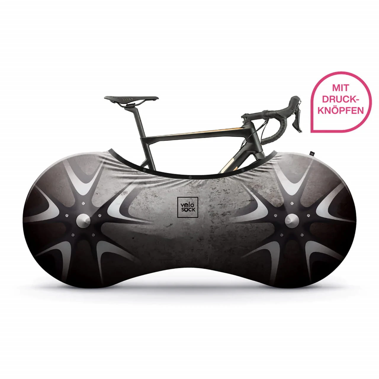 VELOSOCK Indoor-Fahrradüberzug One-Size Für Erwachsenenräder - Silverbird (Schwarz-grau) 3 VELOSOCK Indoor-Fahrradüberzug One-Size Für Erwachsenenräder - Silverbird (Schwarz-grau)